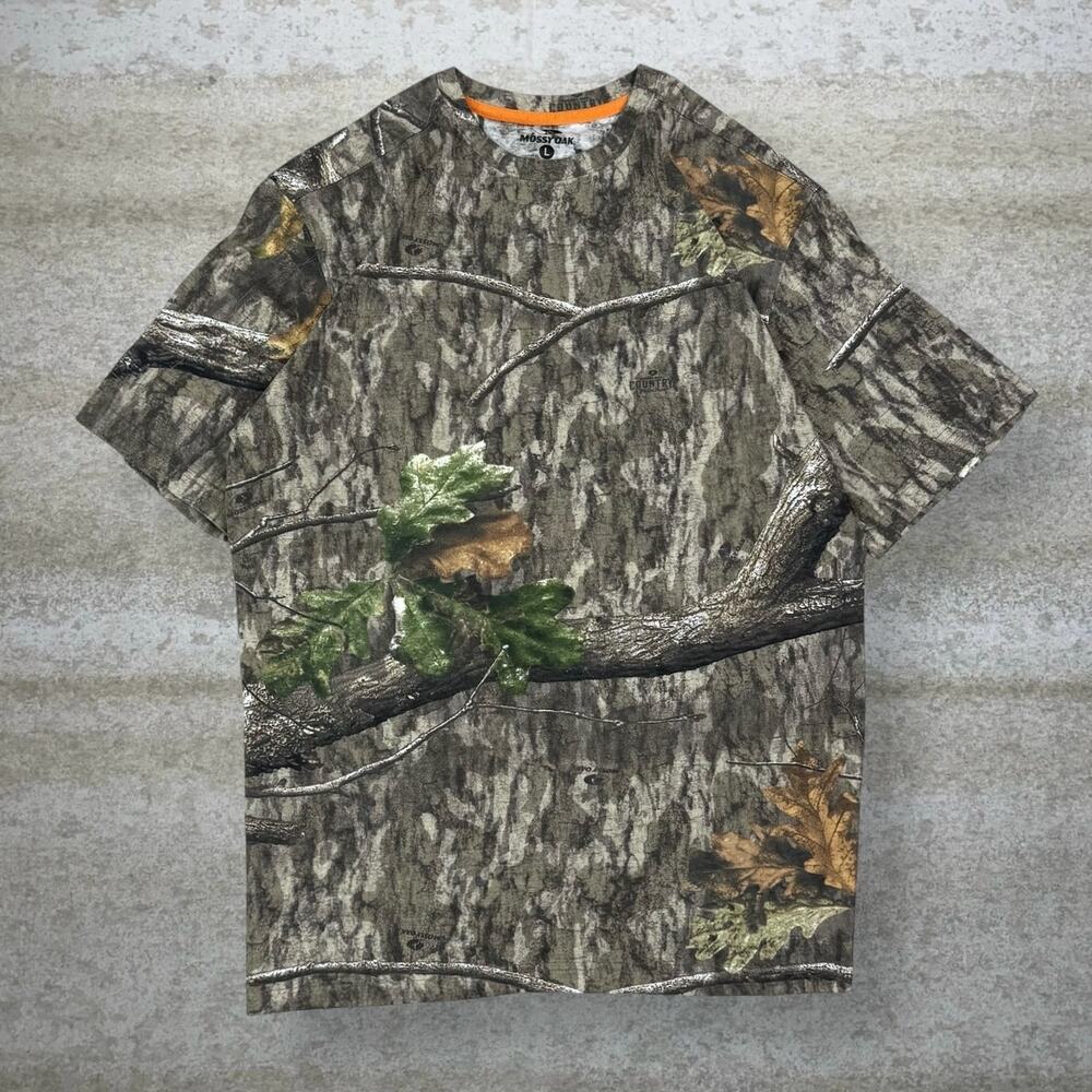 Vintage 90s Mossy Oak Hunting Camo Shirt Mens L Woodland Cotton Short Sleeve